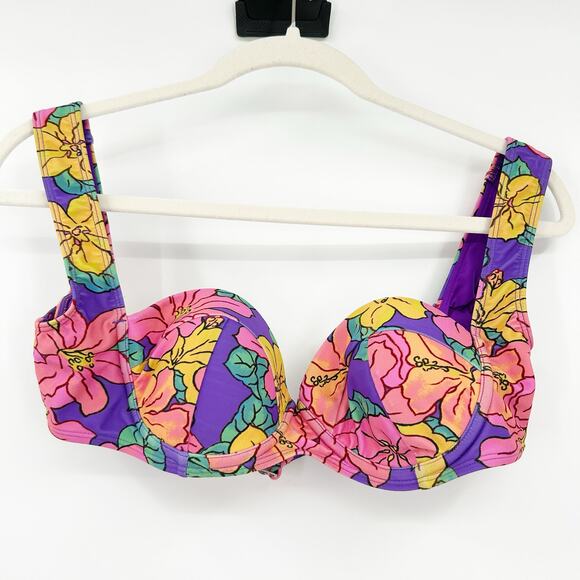 Lovers + Friends Women Beach Talie Balconette Underwire Floral Swim Bikini Top L - Picture 2 of 7
